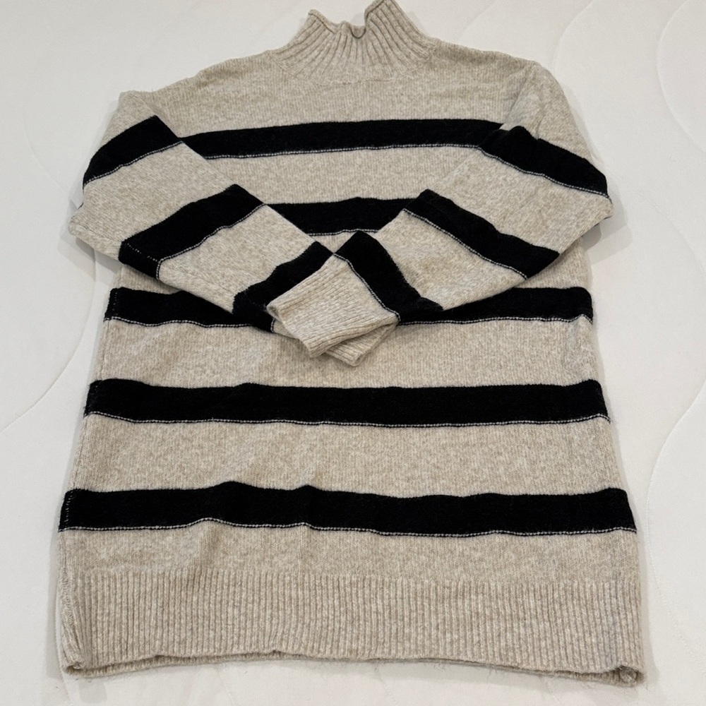 Line & Dot Black and Tan Striped Sweater Dress